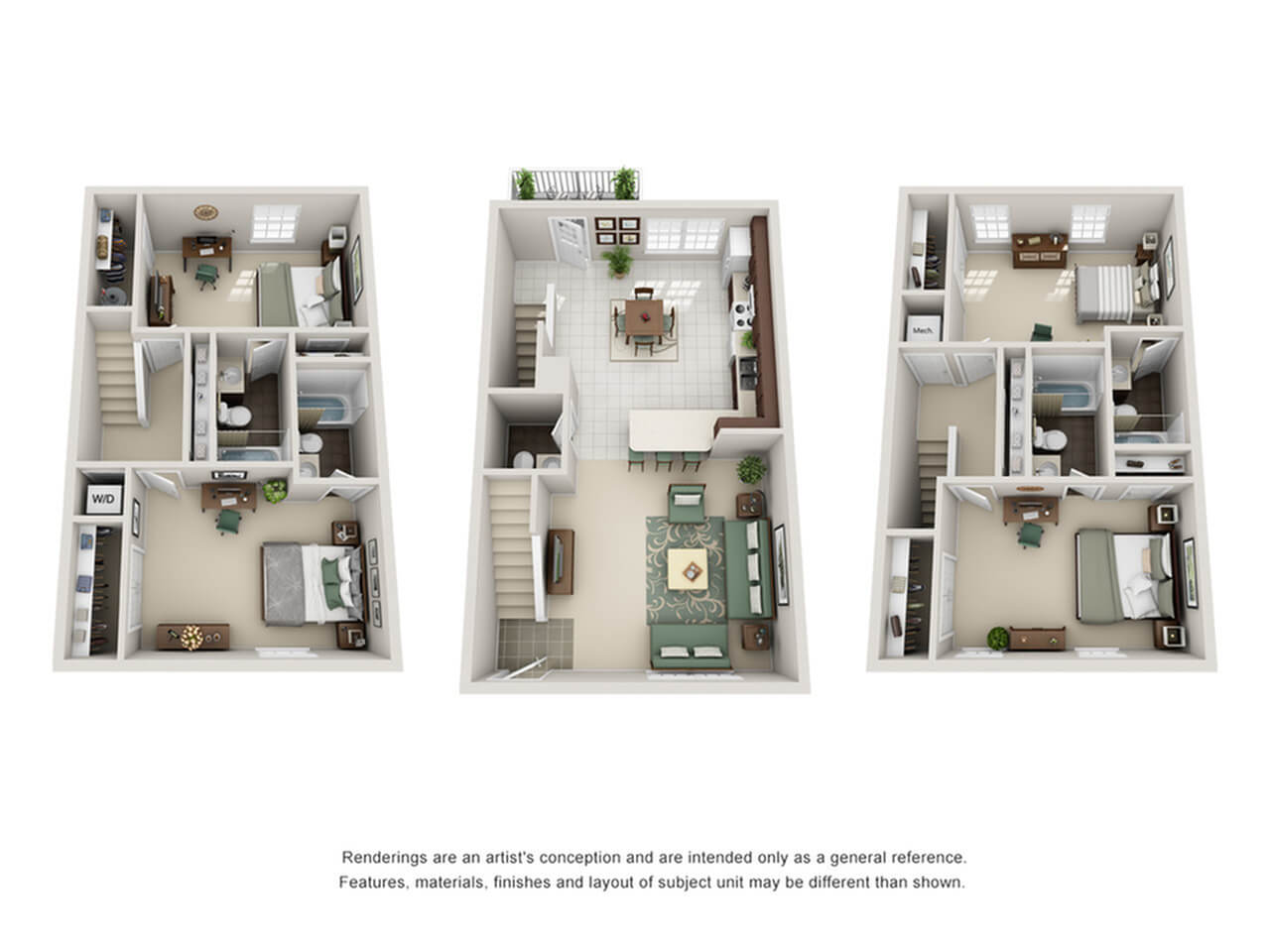 A 3D image of the 4BR/4BA – UPGRADE FURNISHED floorplan, a 2000 squarefoot, 4 bed / 4 bath unit