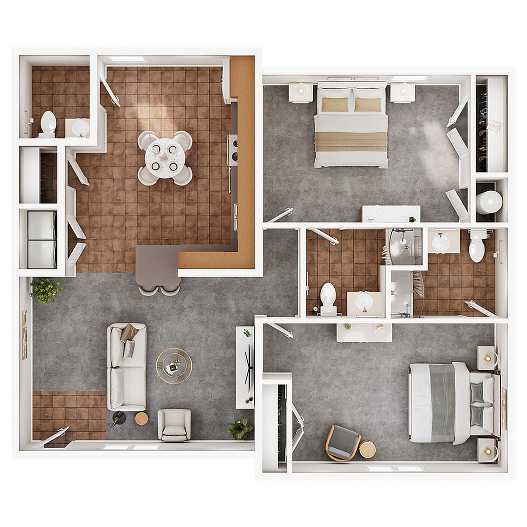 2BR/2BA – H – UNFURNISHED floor plan