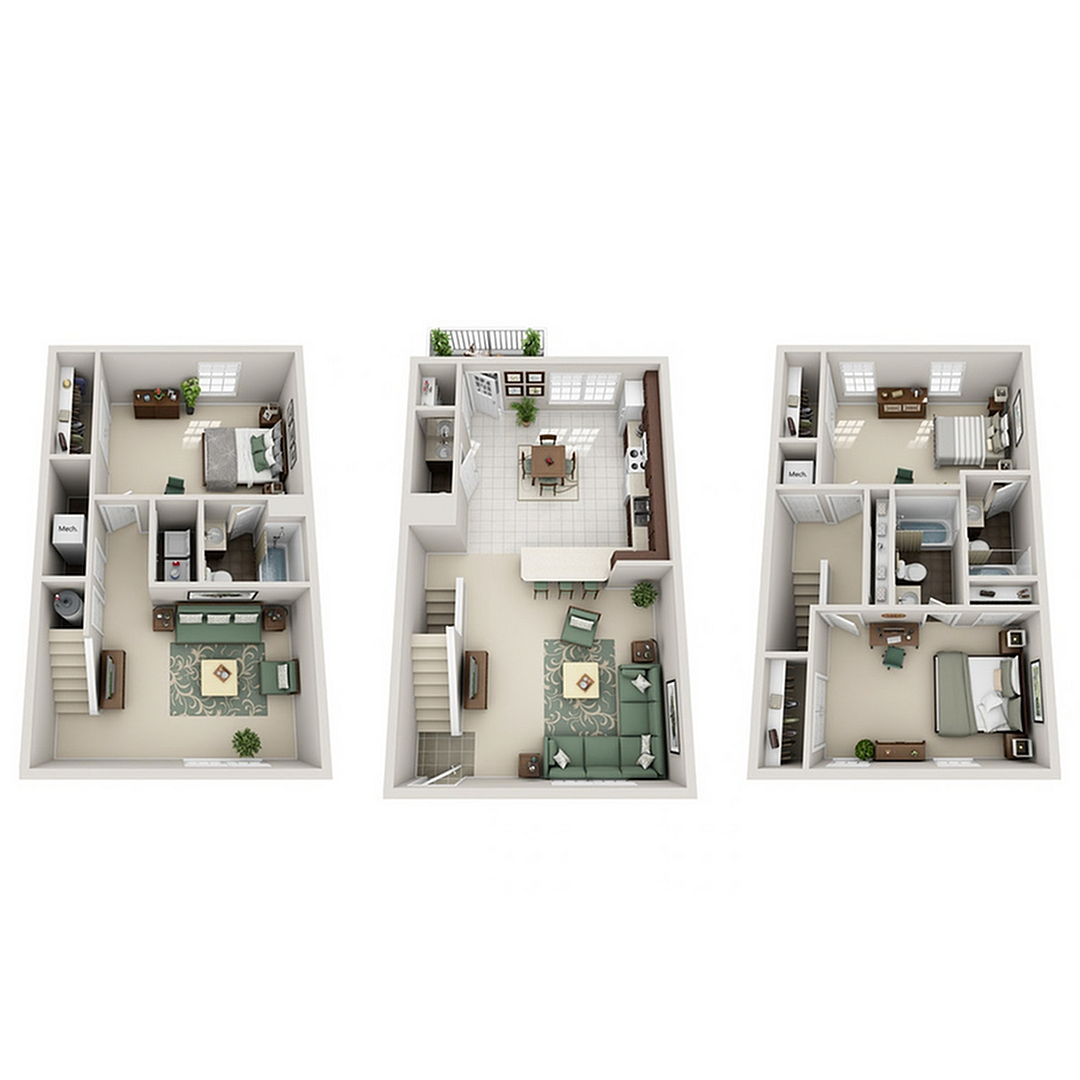 3BR/3BA – FURNISHED floor plan